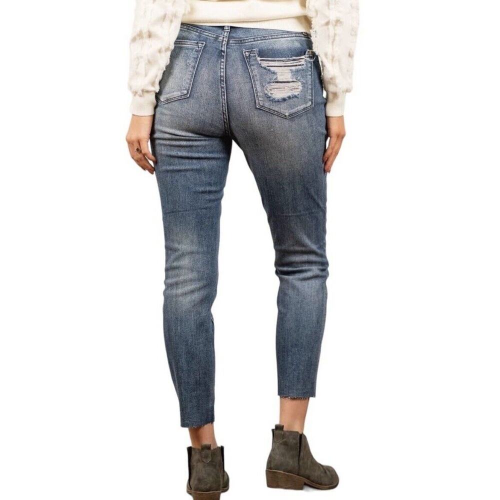Judy Blue Jeans Womens 1/25 Blue Raw Hem Shelly High Rise Relaxed Fit Distressed